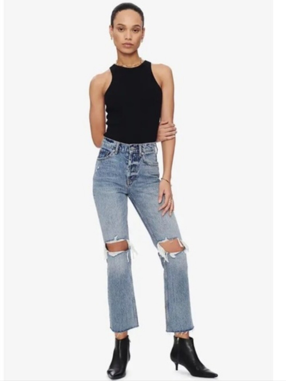 Anine Bing Lara Ripped Frayed Hem Kick Flare Jeans Destructed Piedmont Size 26